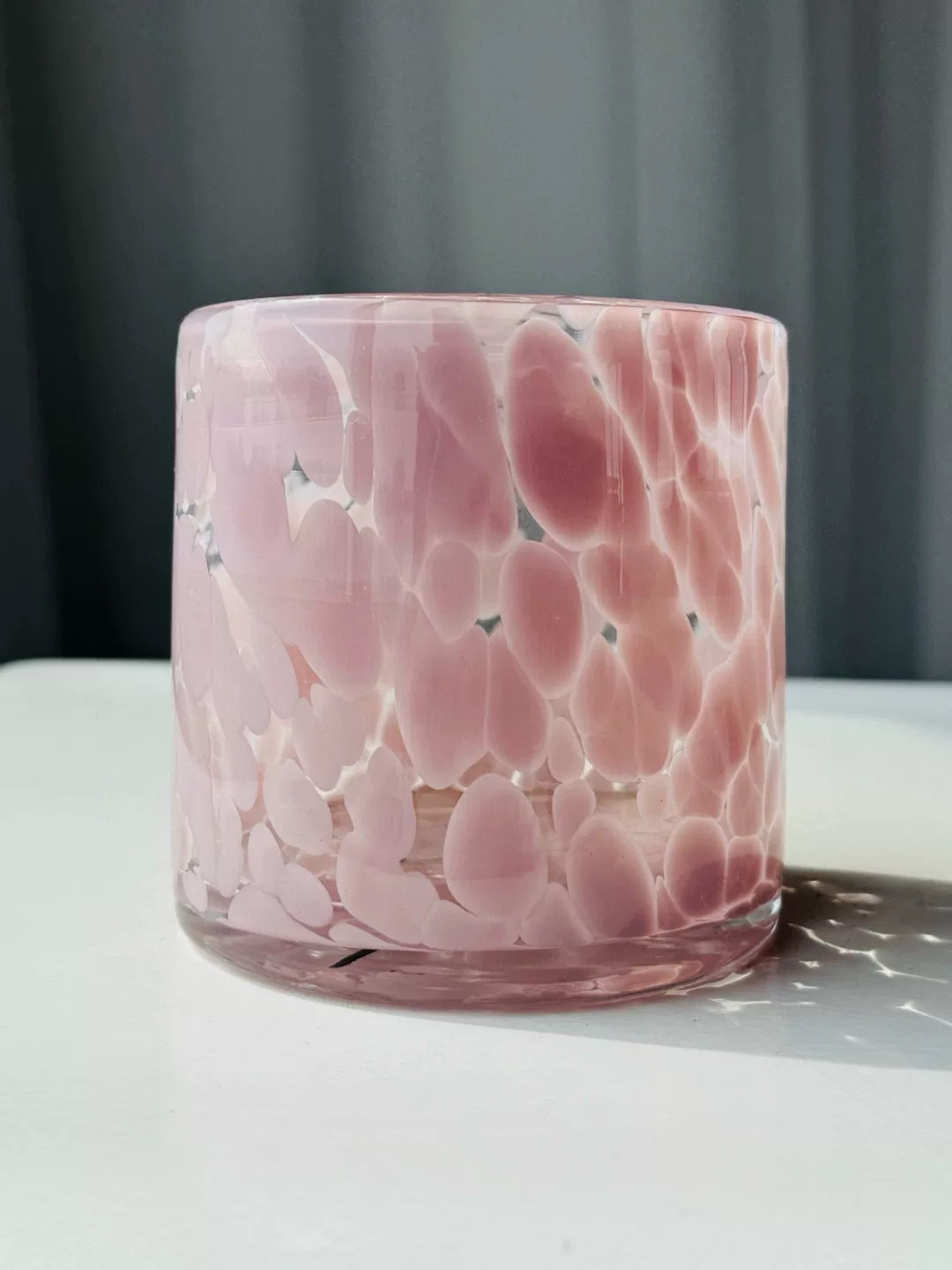 Pink Marbled Art Glass Candle Holder