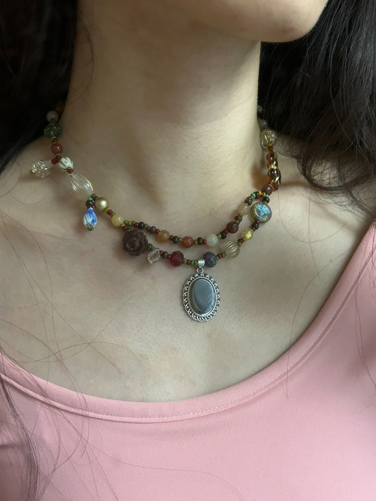 Collana Vintage Ceca di Perline Agata Blu
