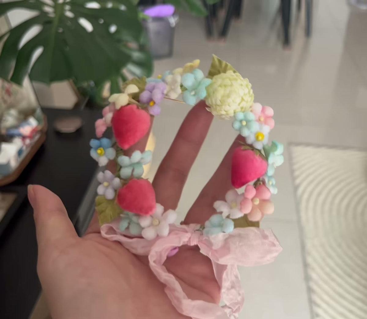 Felt Strawberry Floral Wreath Crown