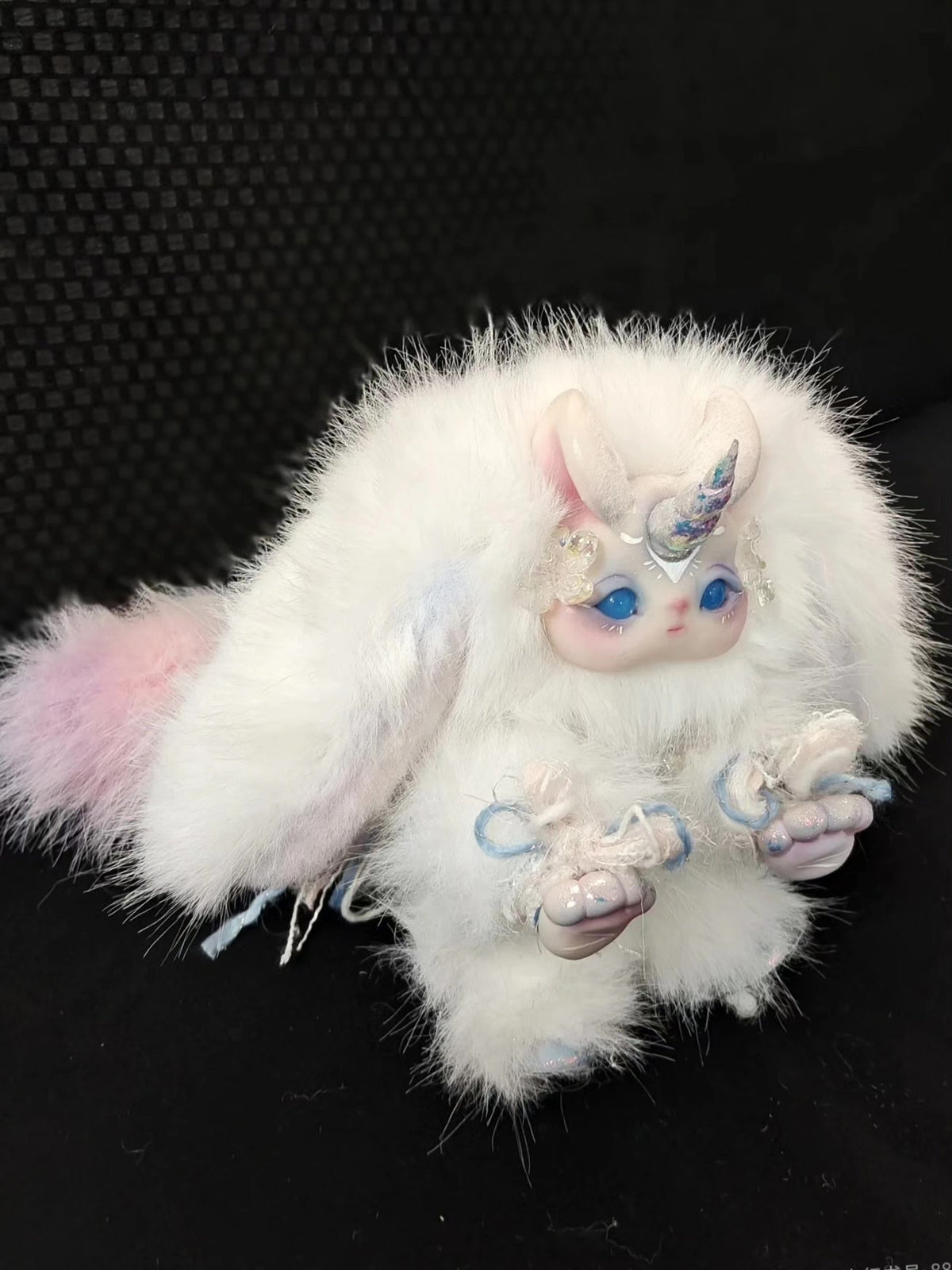 Wingless Unicorn Rabbit Plush with Iridescent Horn