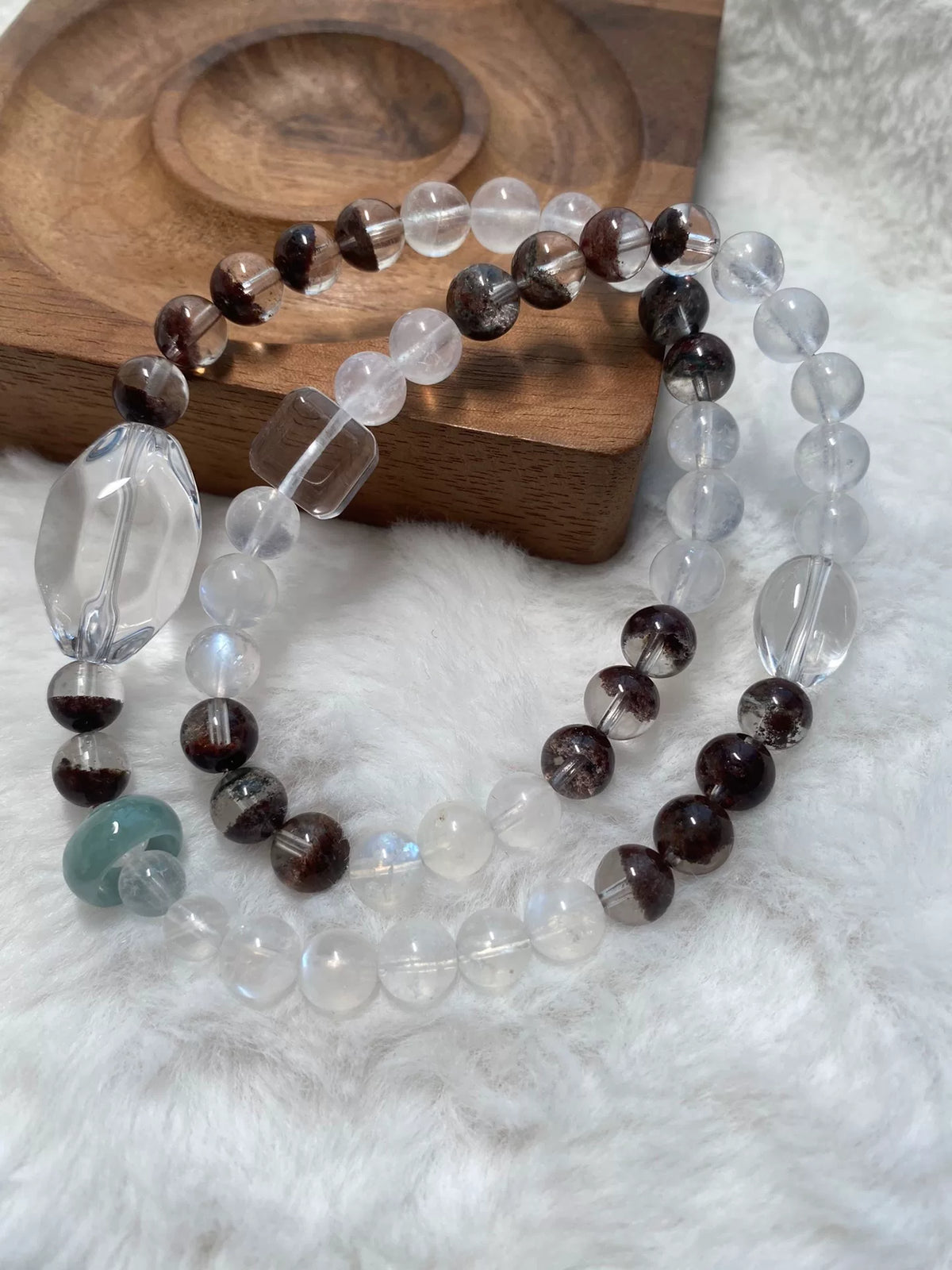 Clear Quartz Phantom Moonstone Beaded Bracelet Set