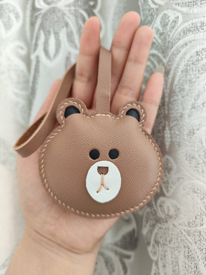 Genuine Leather Bear-Shaped Keychain Key Holder