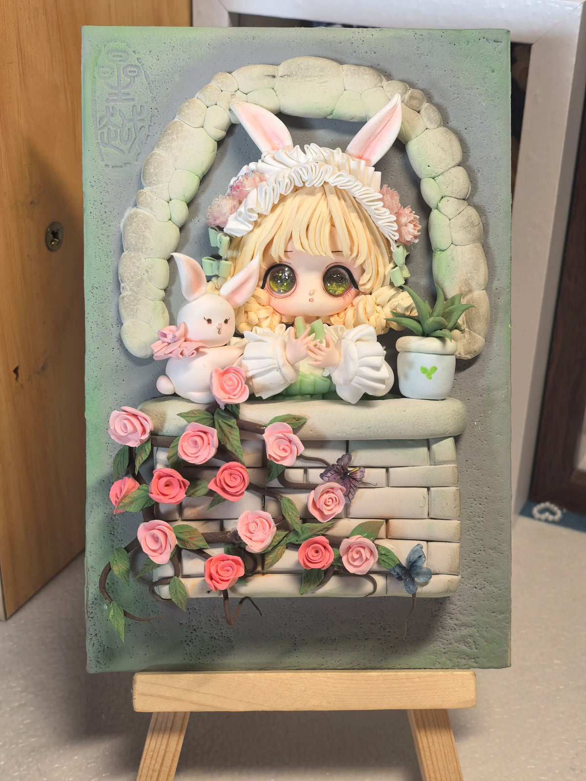 Air Dry Clay Bunny Girl Shadow Box