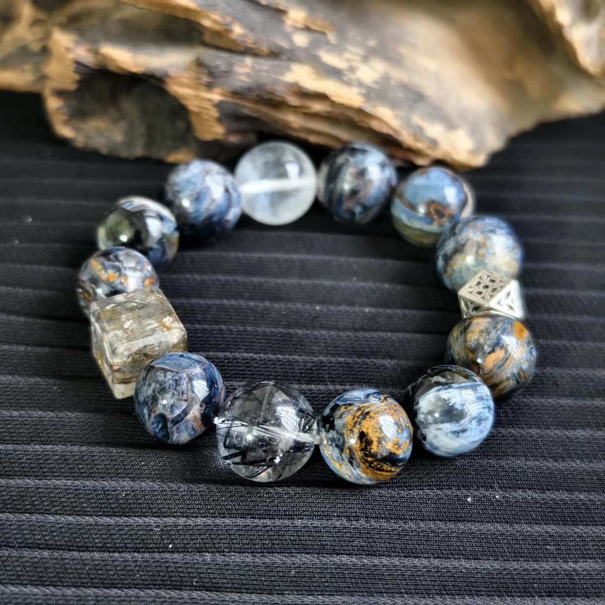 Pietersite- und Mix-Quarz Perlenarmband