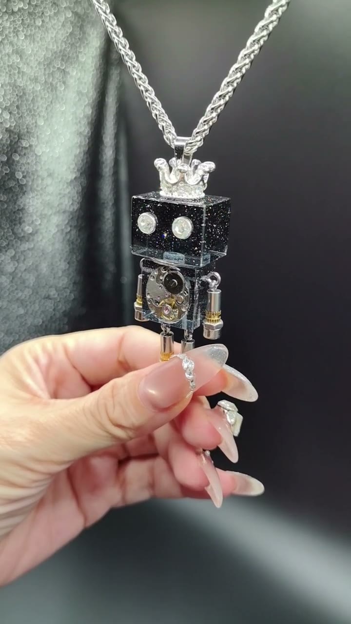 Black Punk Robot Pendant with Crown