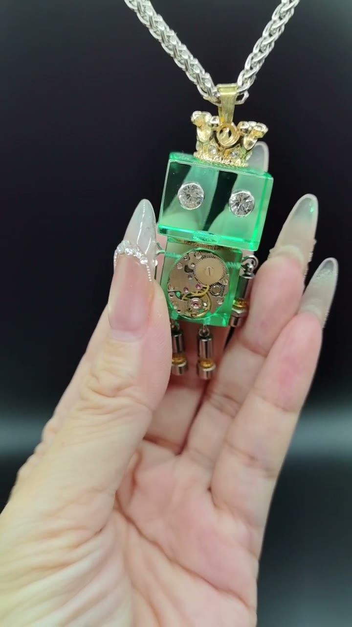 Green Resin Robot Pendant with Crown