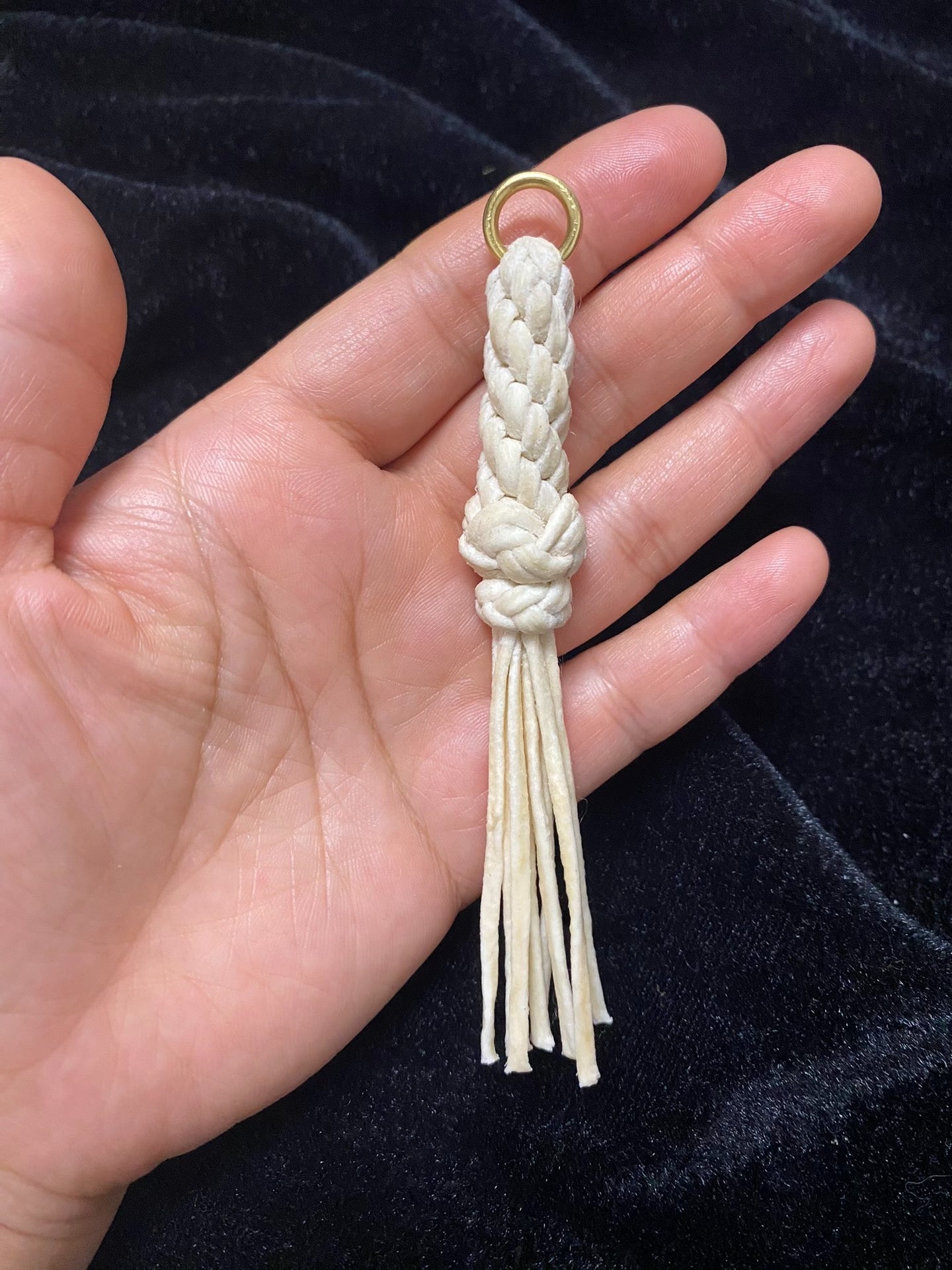 Handwoven Sheepskin Rope Keychain with Brass Ring