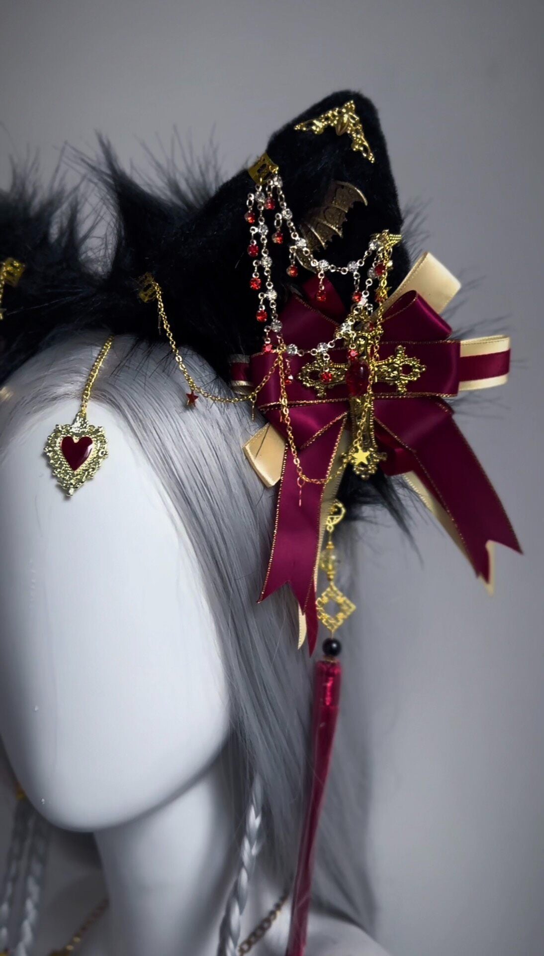 Gothic Beast Ears with Red Rose and Bow