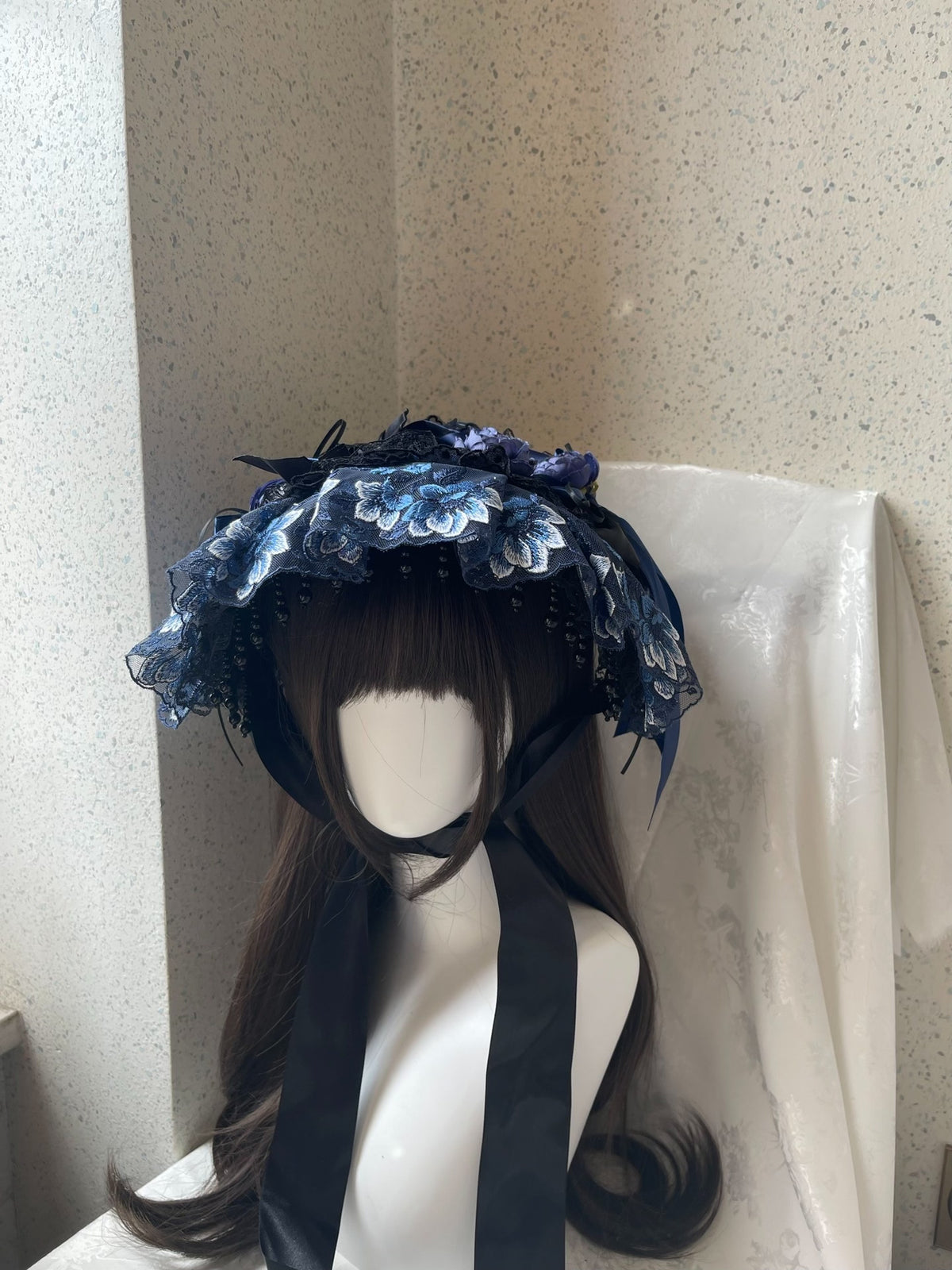 Lolita Blue Black Lace Bnt Flat Hat