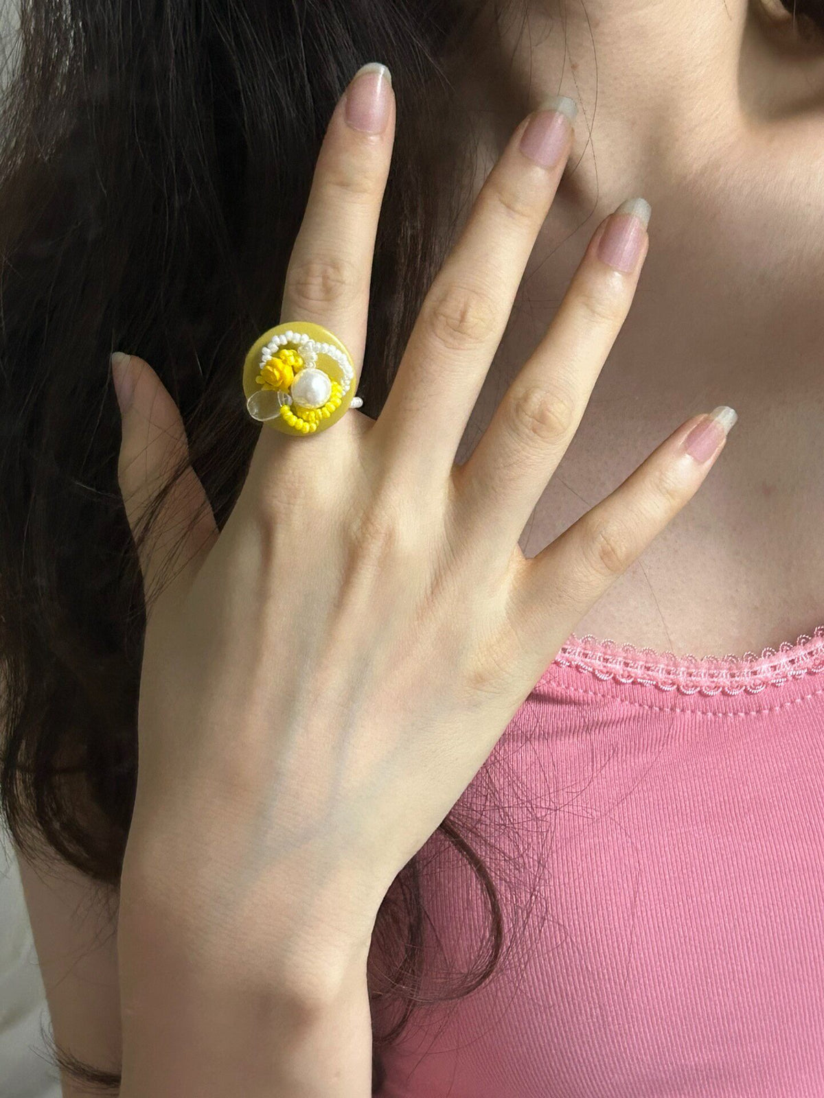 Vintage Pearl Button Ring
