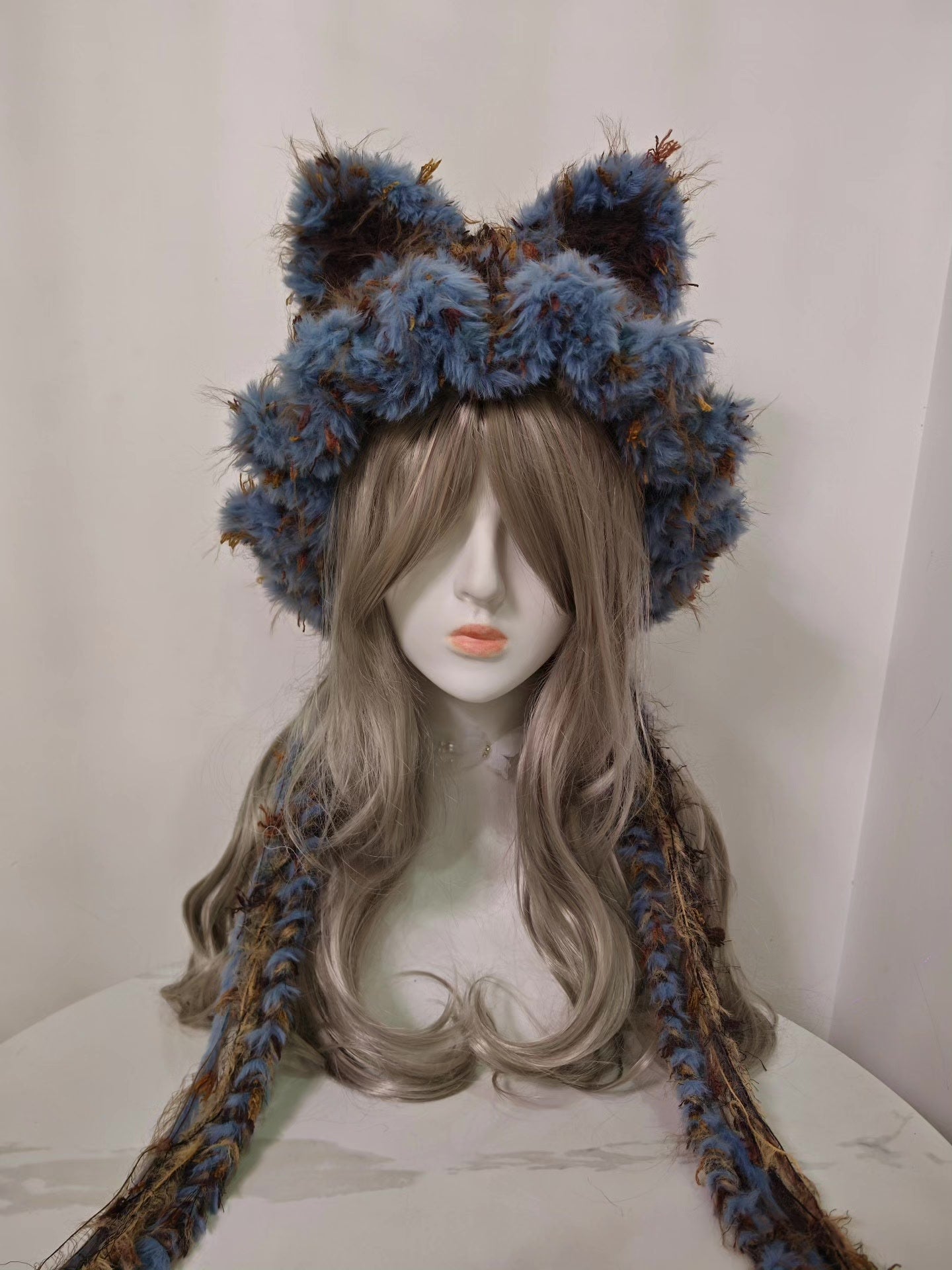 Brown-Blue Fox Hat with Ear Flaps