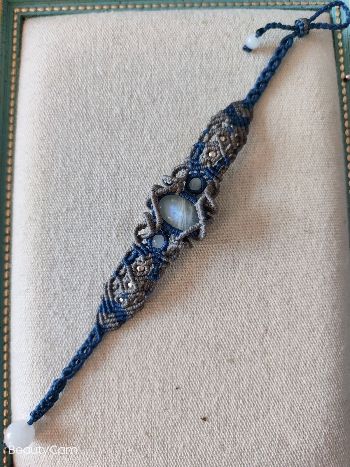 Moonstone Macrame Bracelet with Chalcedony