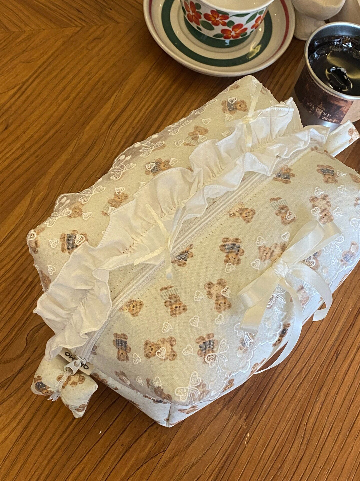 Princess Bow Lace Teddy Bear Cosmetic Bag