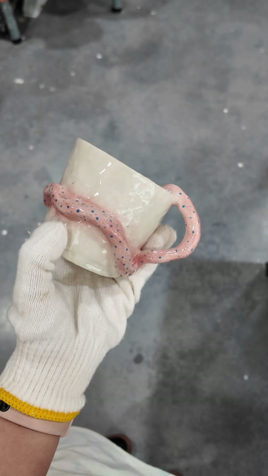 Handcrafted Ceramic Cup with Pink Snake Handle