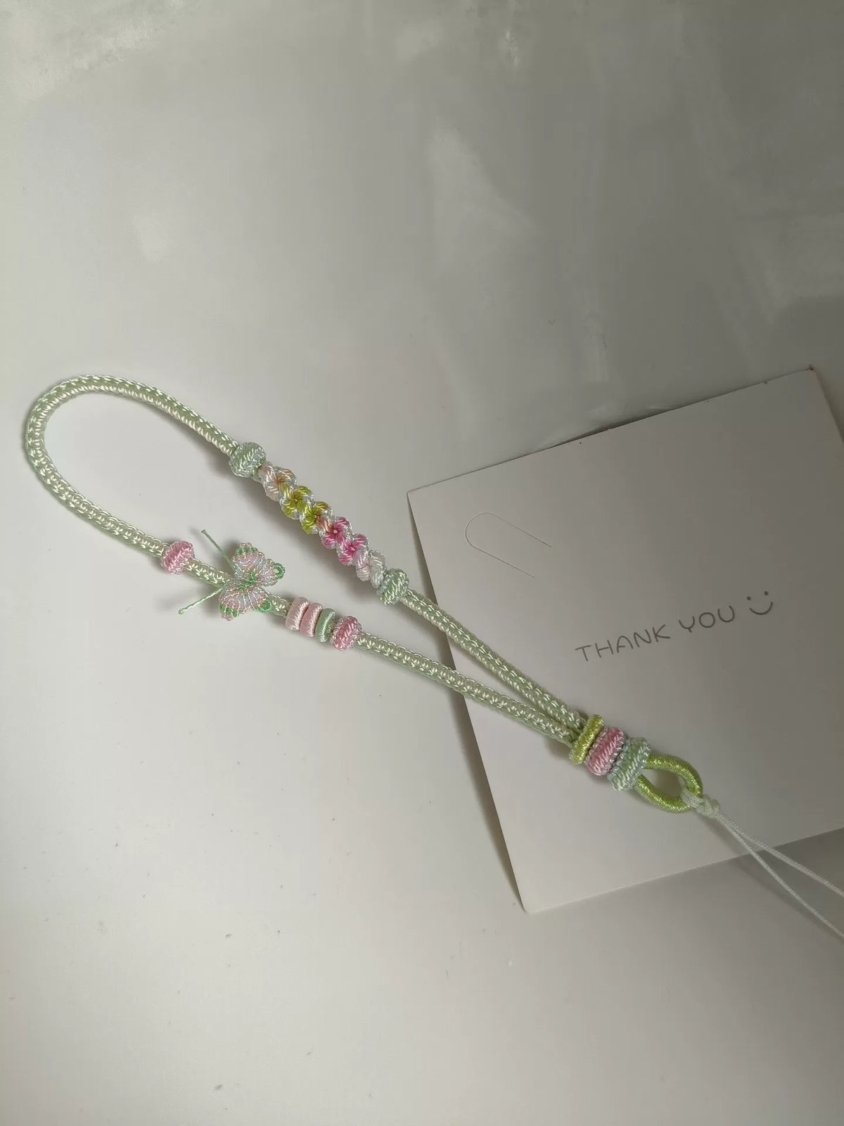 Handgeflochtenes Handy-Handgelenkband Pink Grün Gradient