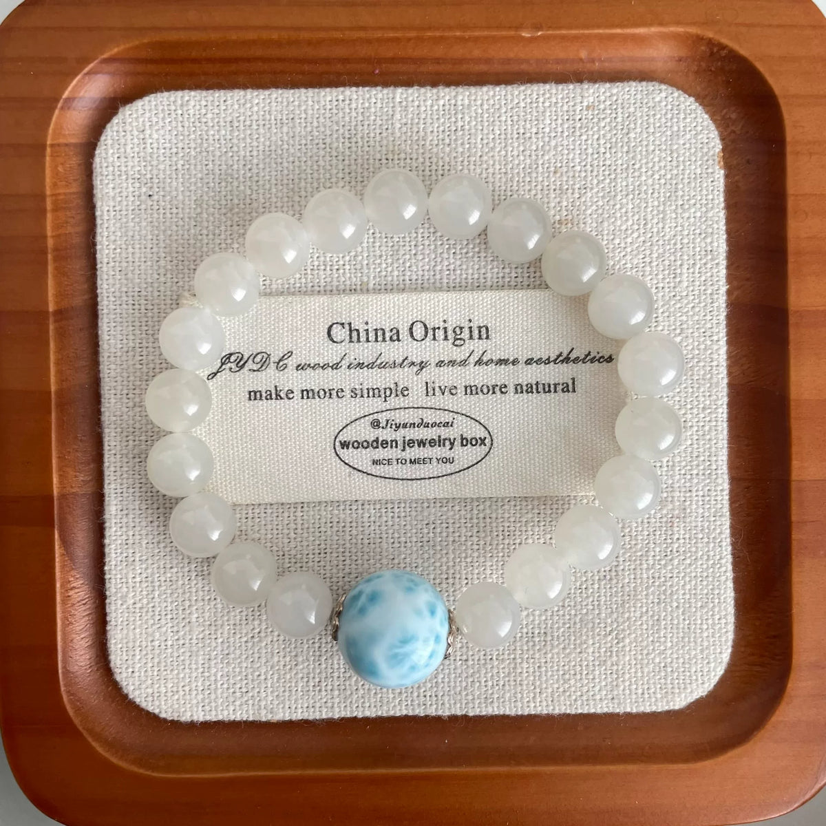 Larimar and Hetian Jade Beaded Bracelet