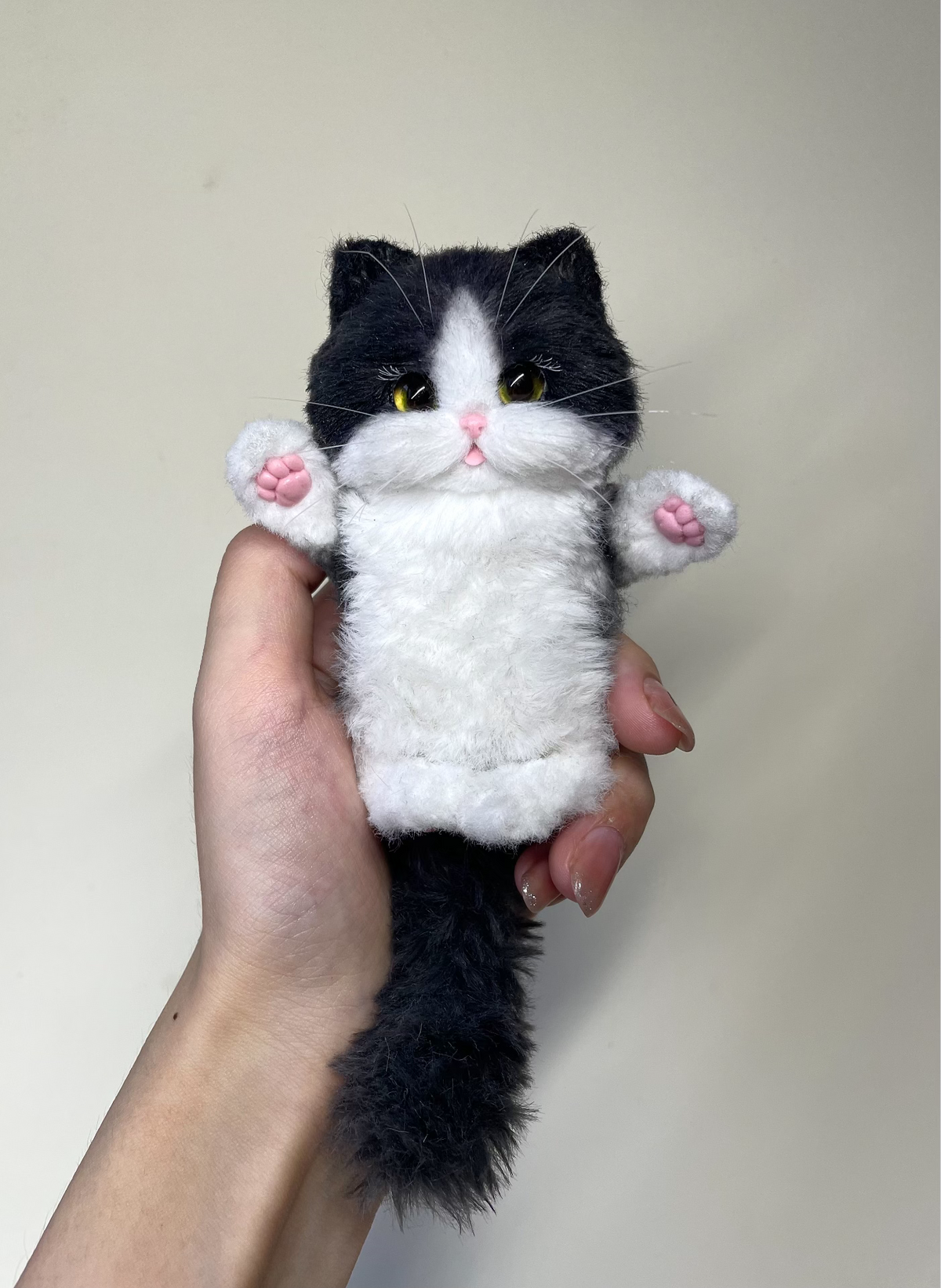 Handmade Plush Black White Cat Toy