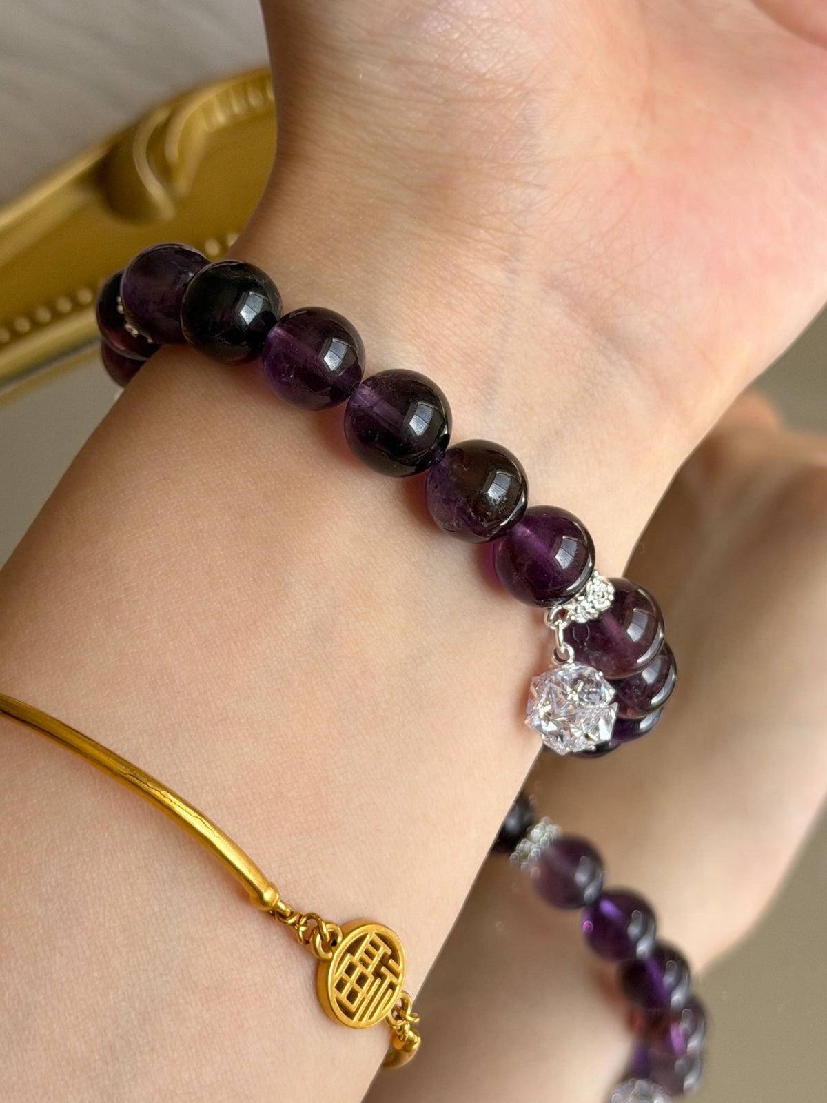 Natural Amethyst Crystal Beaded Bracelet 10mm