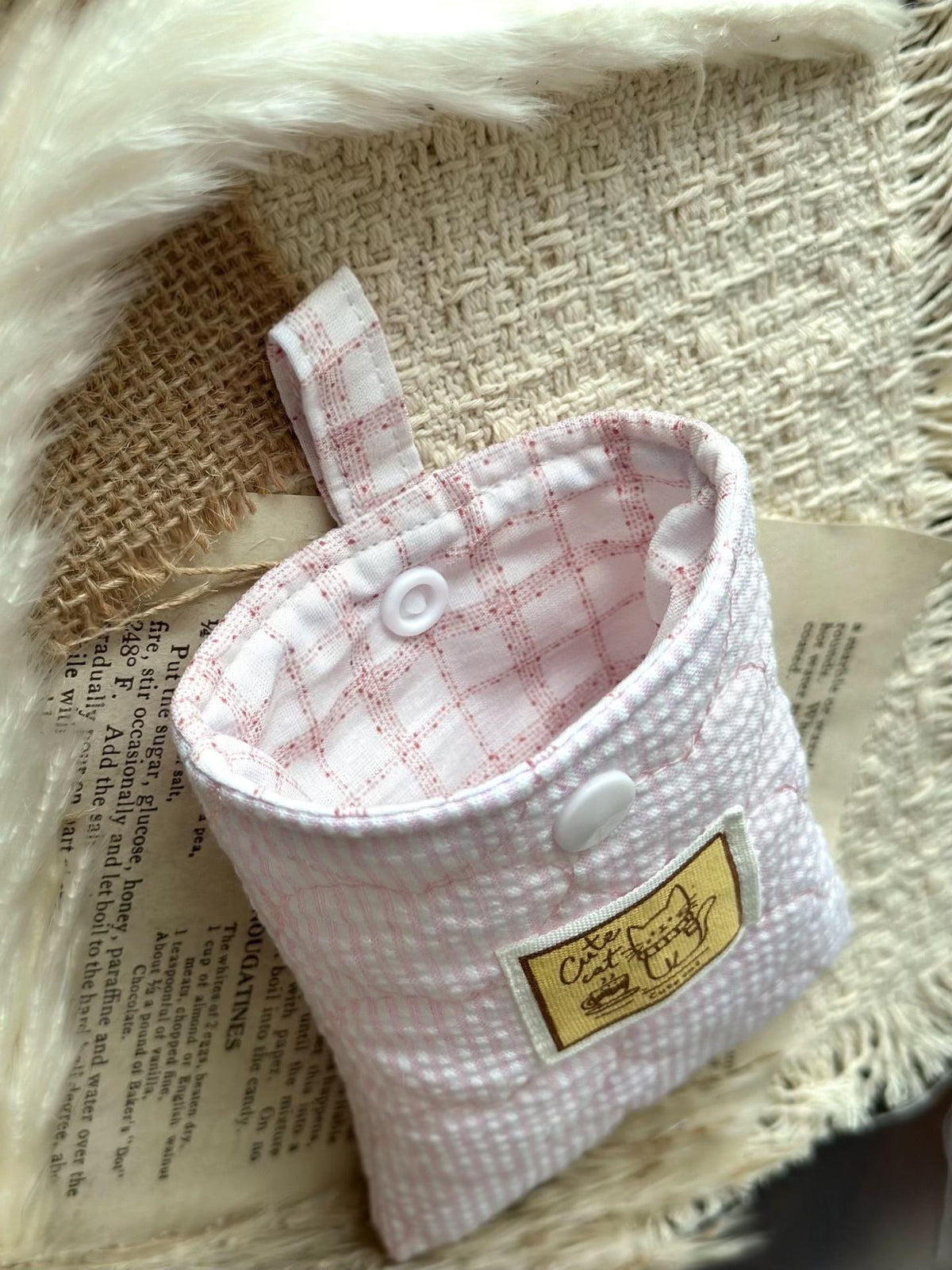Handmade Quilted Pink Gingham Earphone Case
