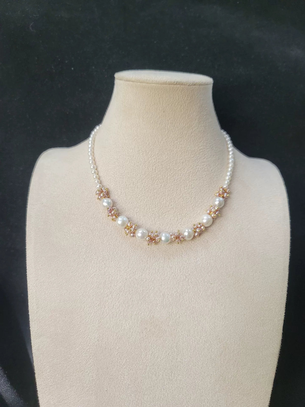 Natural Pink Pearl Floral Necklace