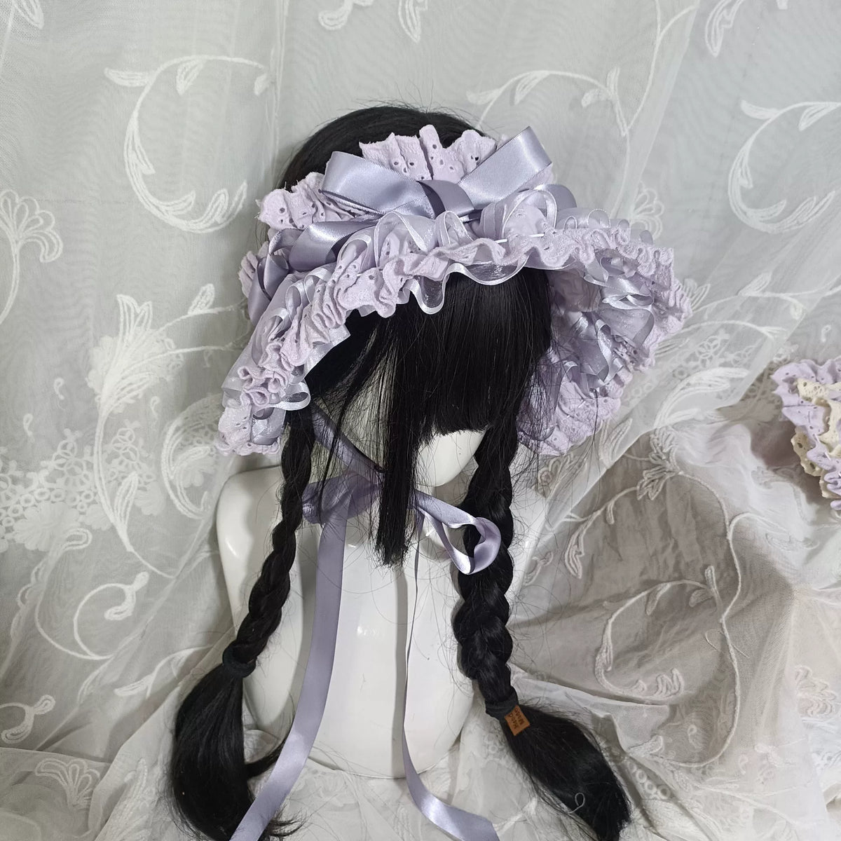 Lavender Lace Lolita Headband Bonnet