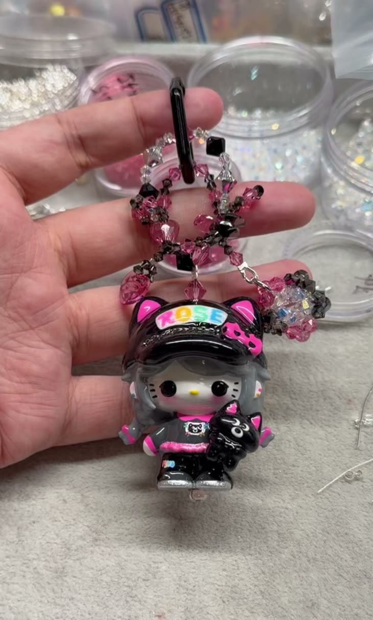Hand painted bead rose pink phone strap charm