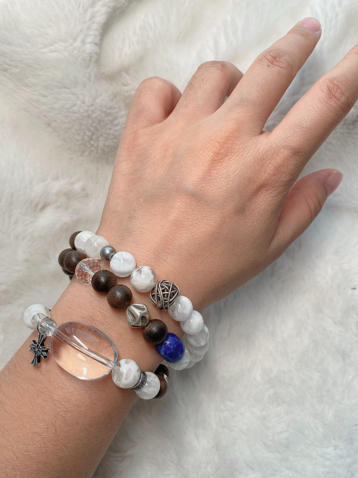 Multi-Strand Stone Beaded Bracelet with Clear Quartz