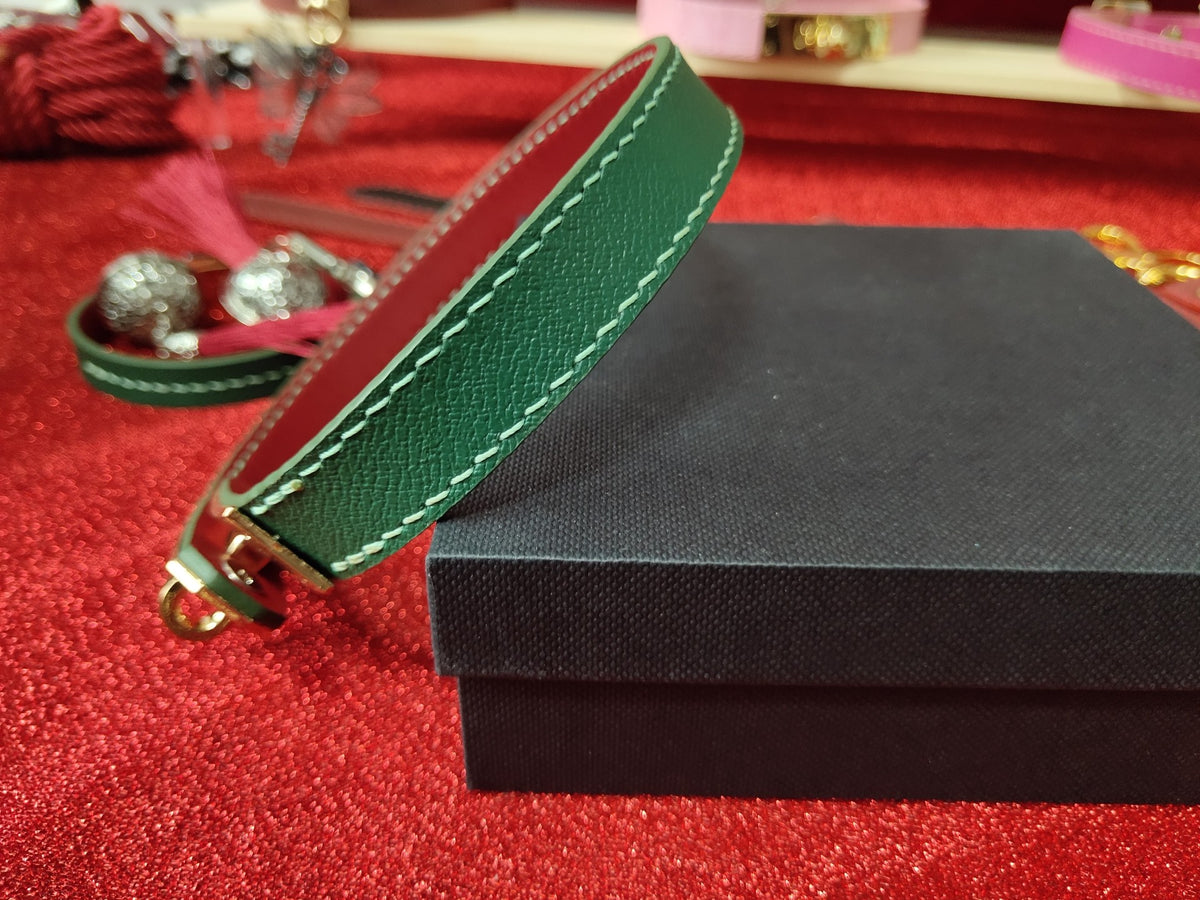 Emerald Green Leather Collar with Gold Kelly Buckle