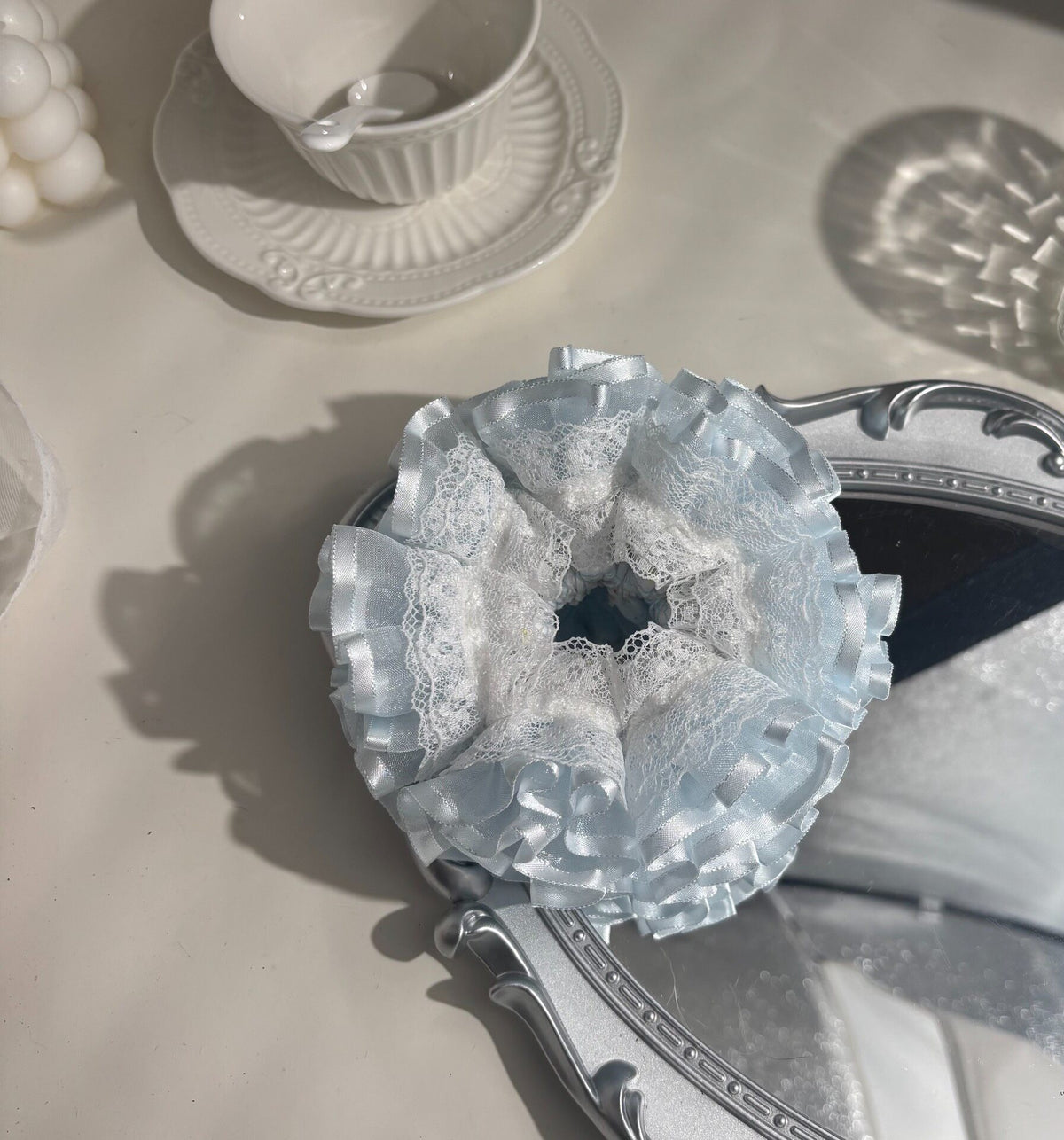 Mint Green Satin Lace Scrunchie