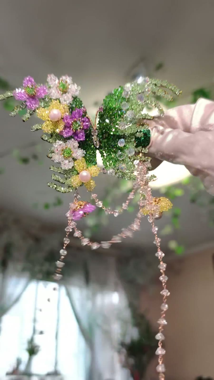 Handcrafted Crystal Leaf Hair Accessory with Pearl Flowers
