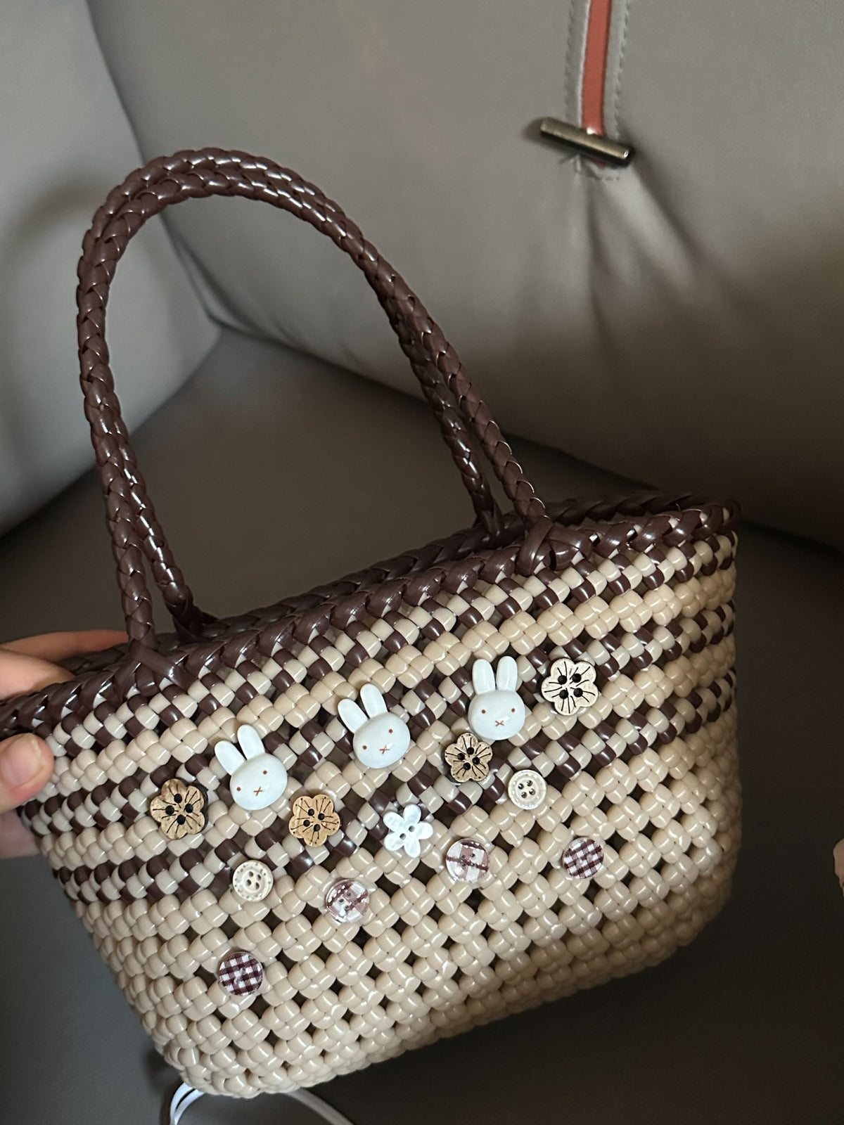 Handwoven Rattan Tote Bag Two-Tone Large Capacity