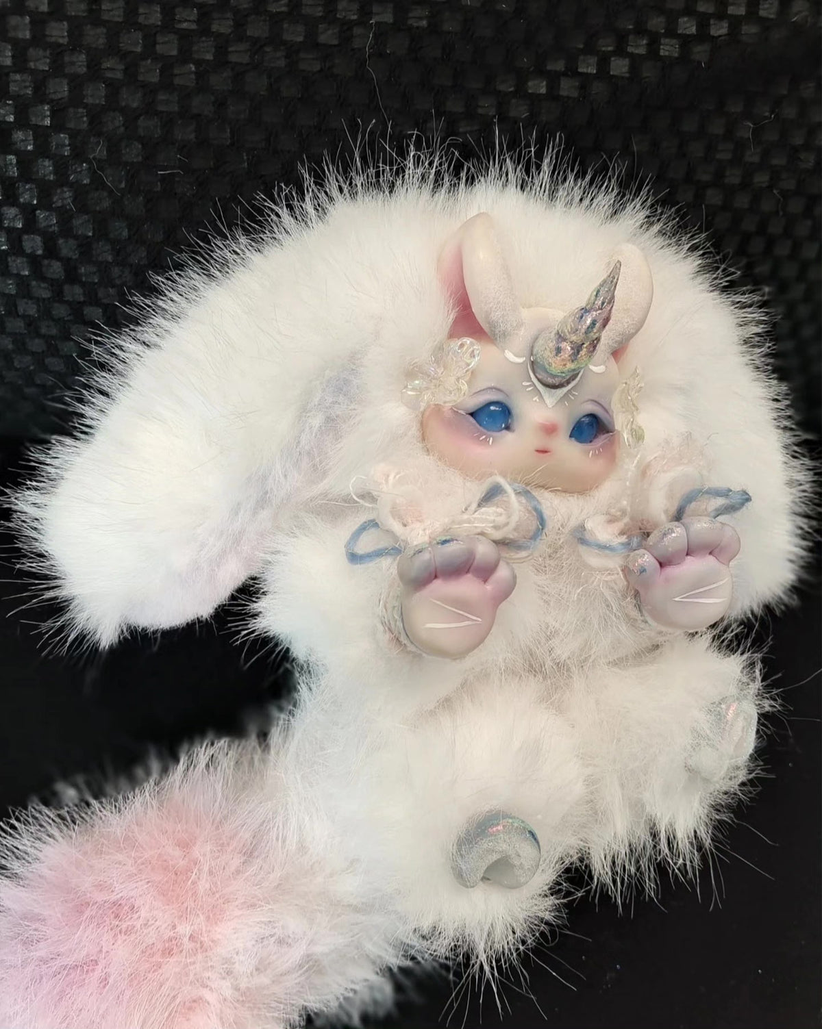 Wingless Unicorn Rabbit Plush with Iridescent Horn