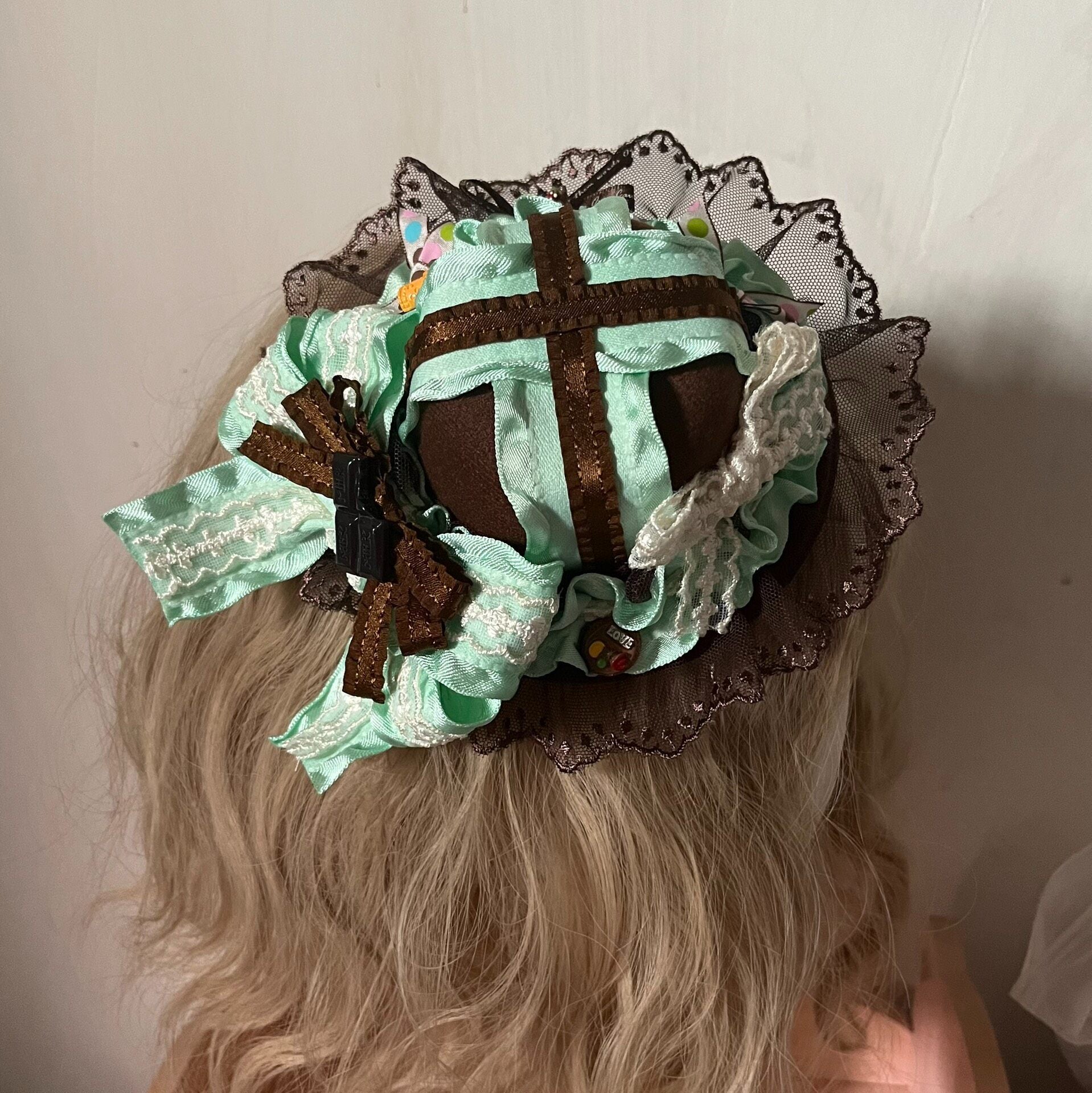 Handcrafted Lolita Mini Hat in Mint and Chocolate