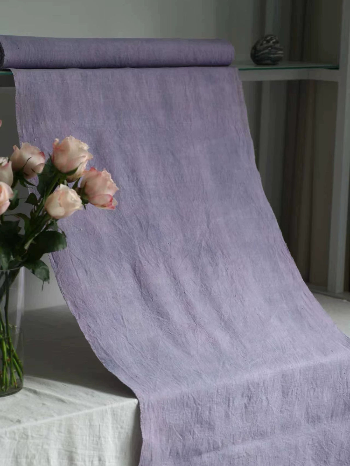 Tissu en coton tissé main violet racine de lotus