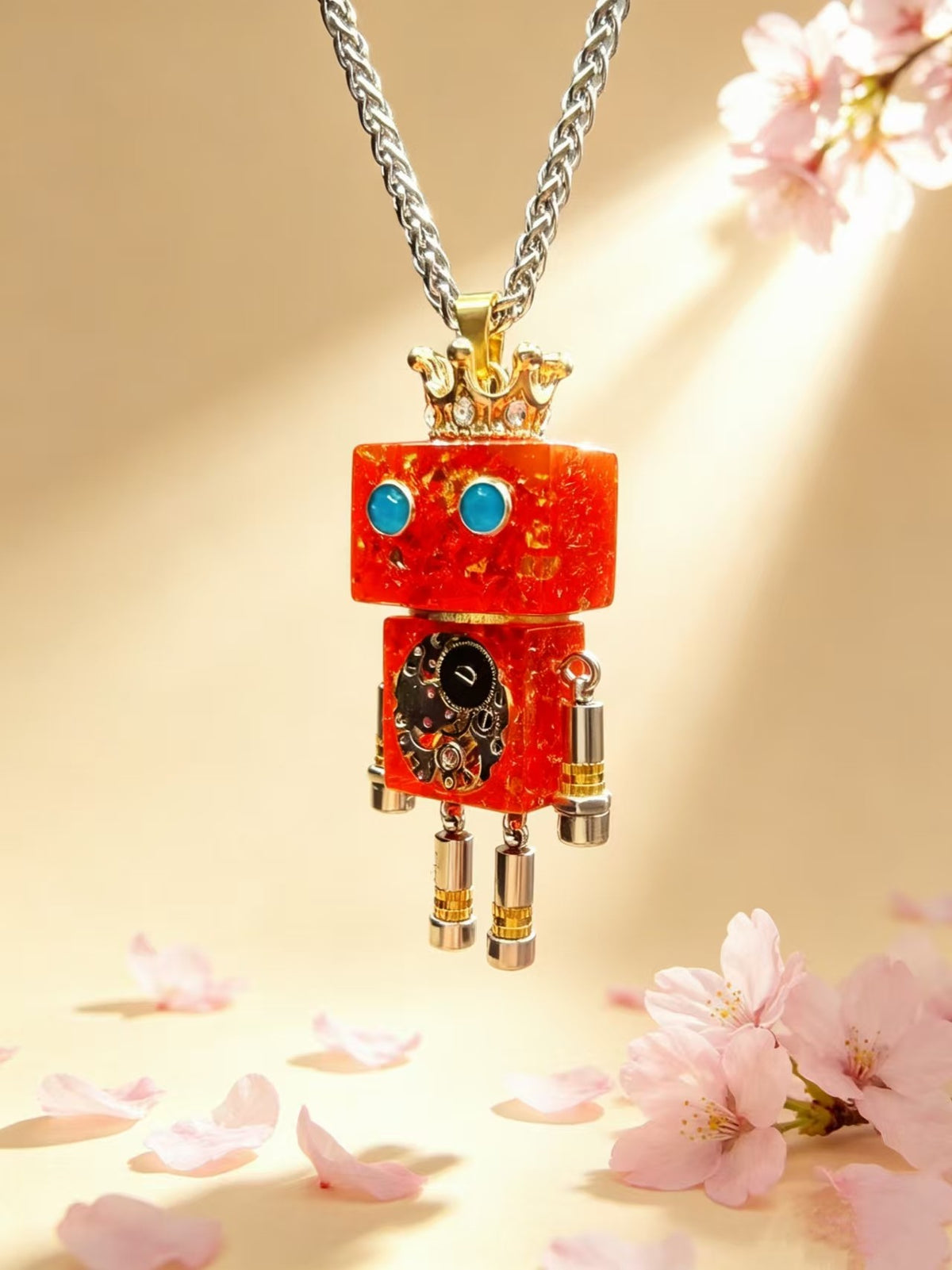 Rote Punk-Roboter-Anhängerkette mit Krone