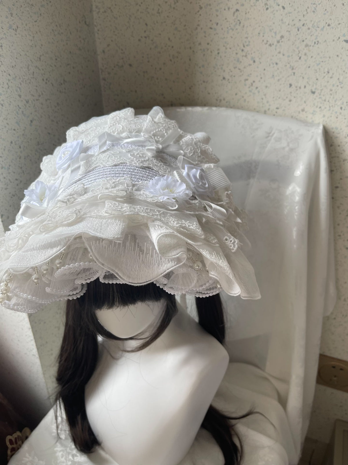 White Lace Lolita Bonnet Hat