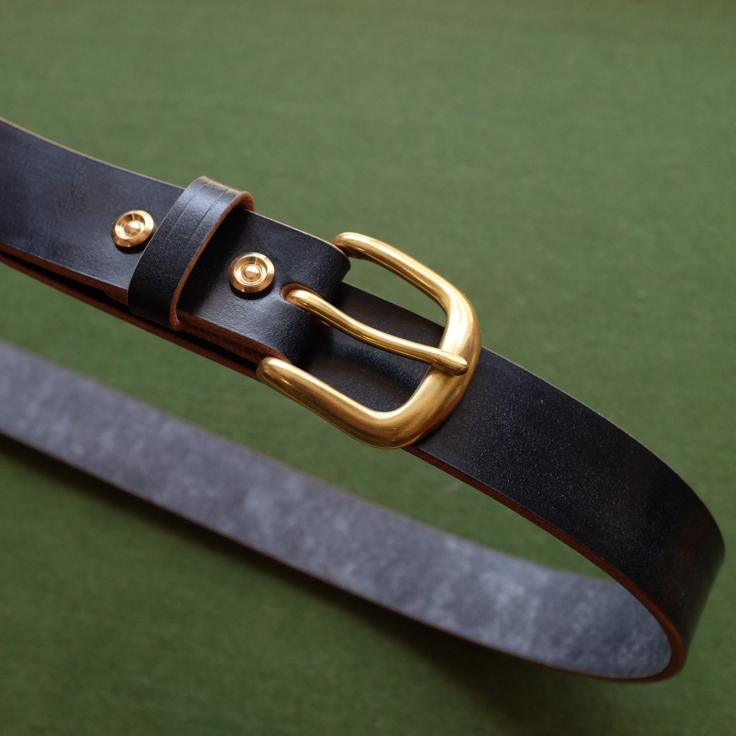 Dark Brown Leather Belt with Polished Brass Buckle