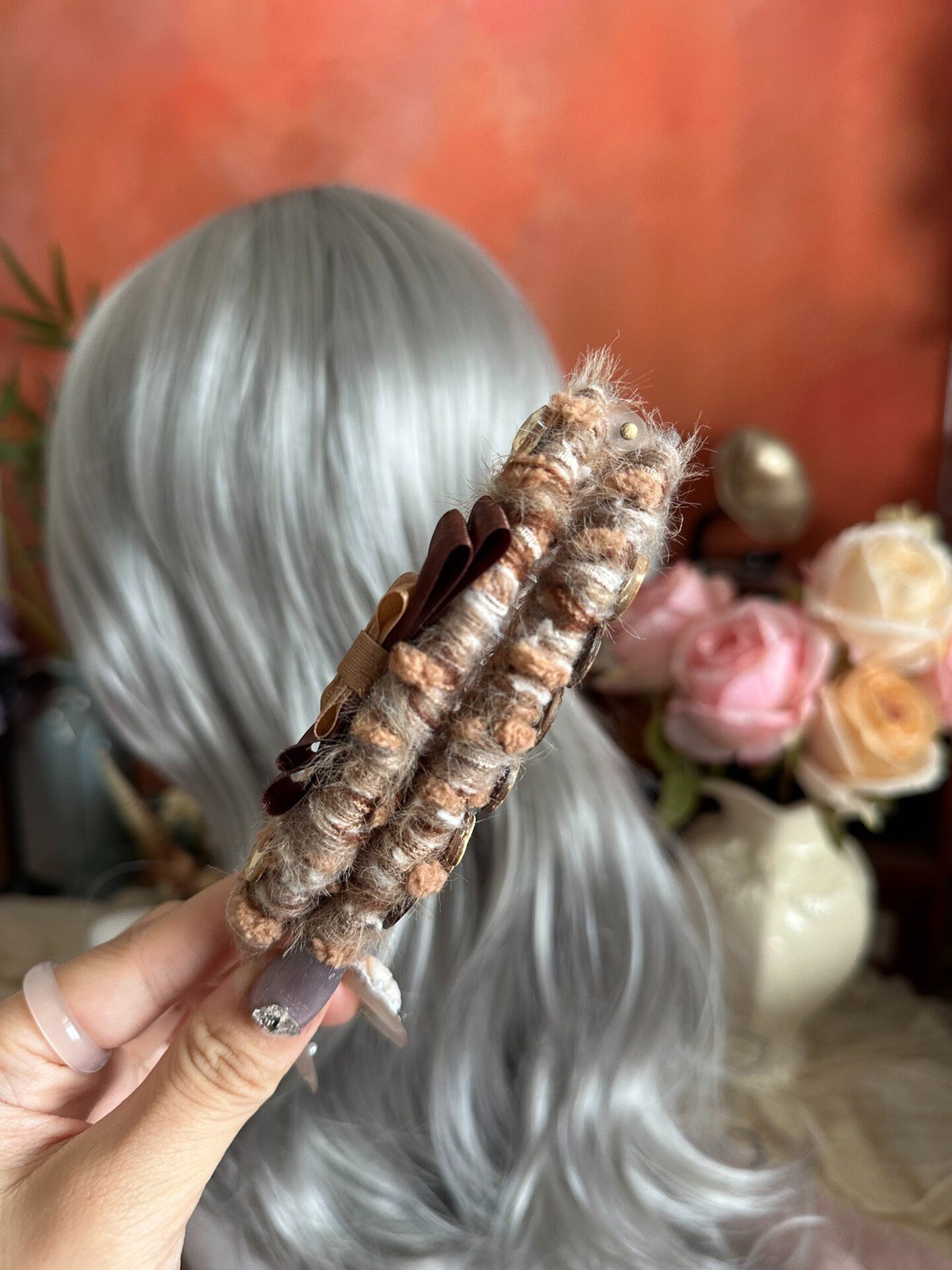 Handmade Banana Clip Brown Yarn
