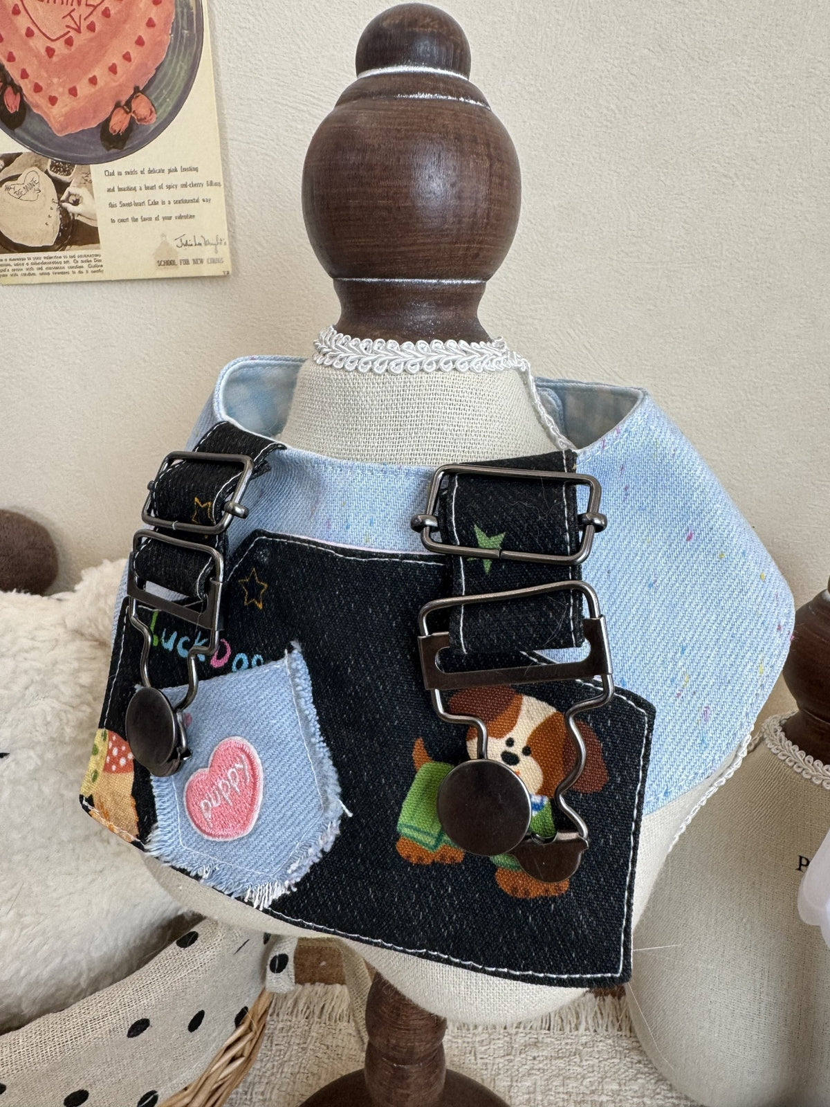 Puppy Denim Bib Overalls With Adjustable Straps