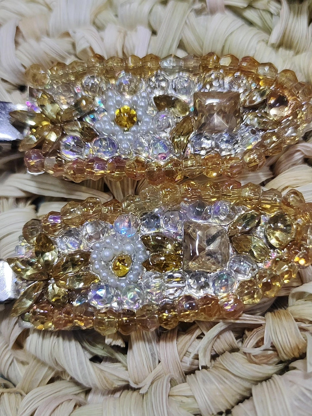 Handcrafted Gold Crystal Hair Clips Pair