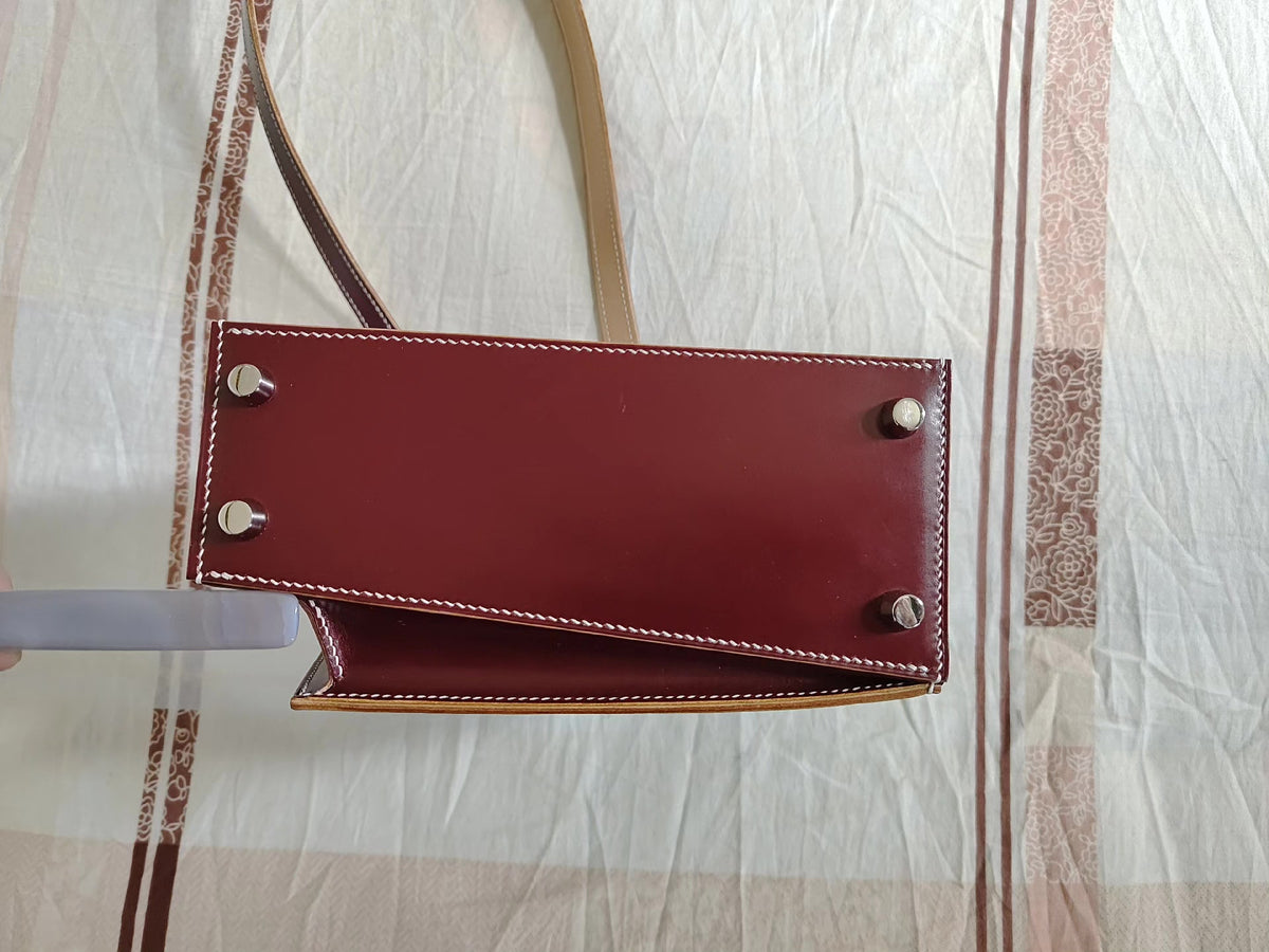 Asymmetrical Kelly Shoulder Bag in Burgundy Leather