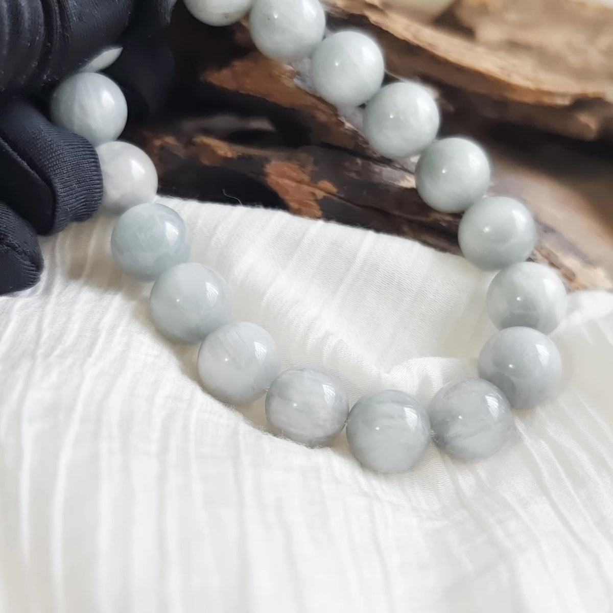 Gray Cat Eye Stone Bead Bracelet 11mm