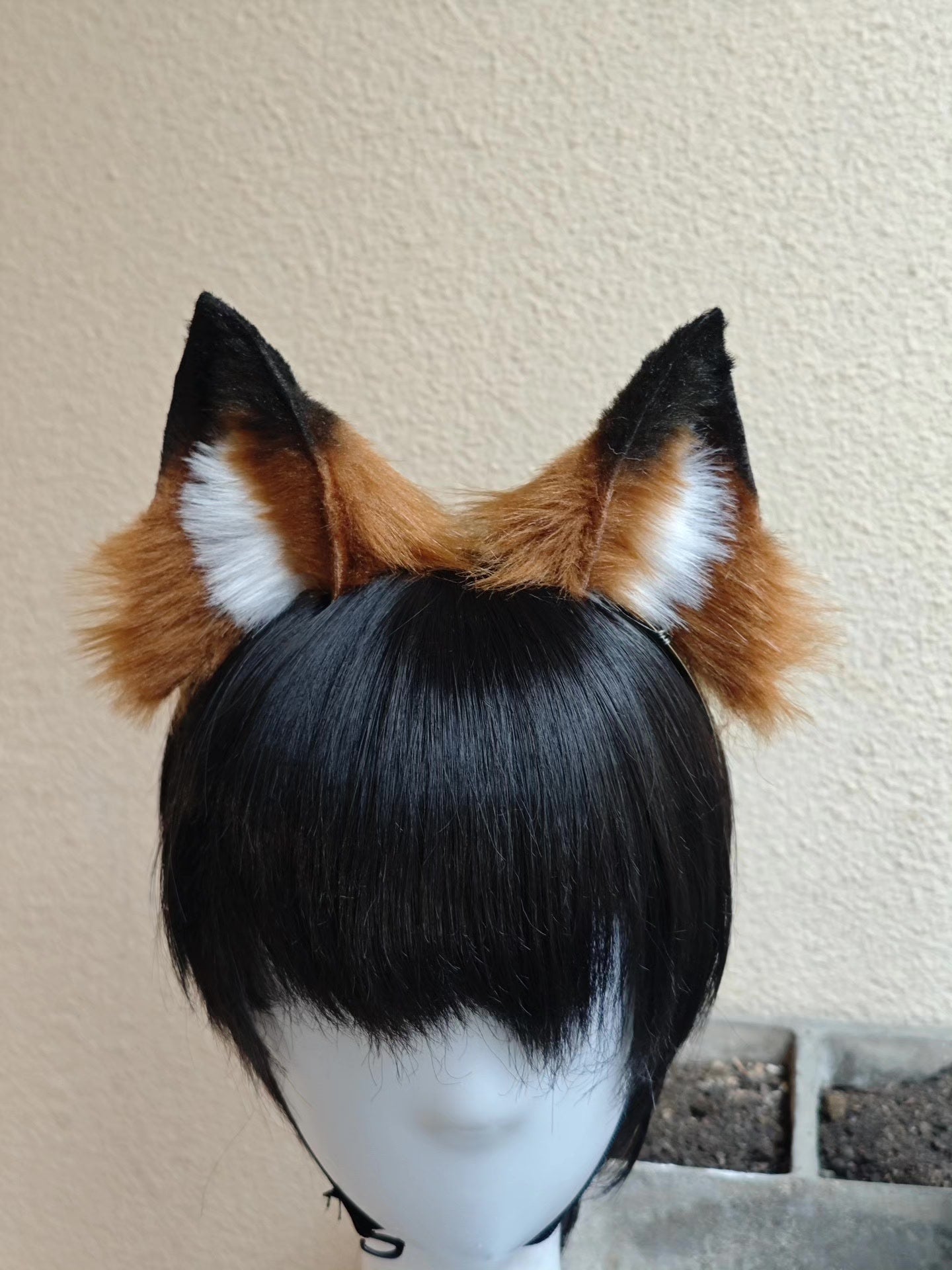 Handmade Red Fox Ears Headband with Tri-Color Fur and White Inner Patch