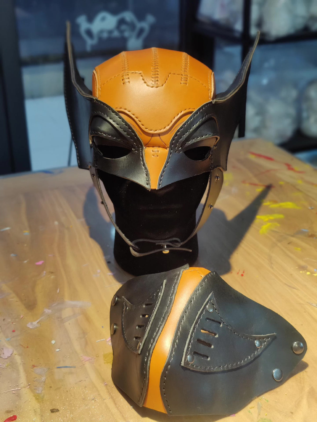 Custom Leather Wolverine Helmet Mask