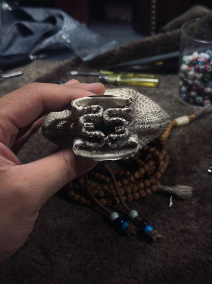 Handmade Leather Dragon Scale Pouch with Drawstring Closure