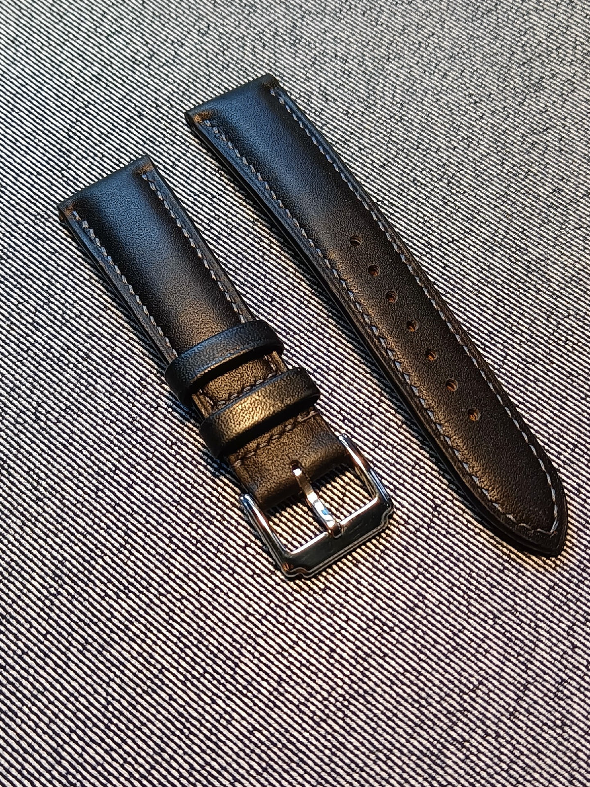 Handcrafted Black Leather Watch Strap