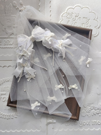 Lolita Pearl Bow Headband with Detachable Veil