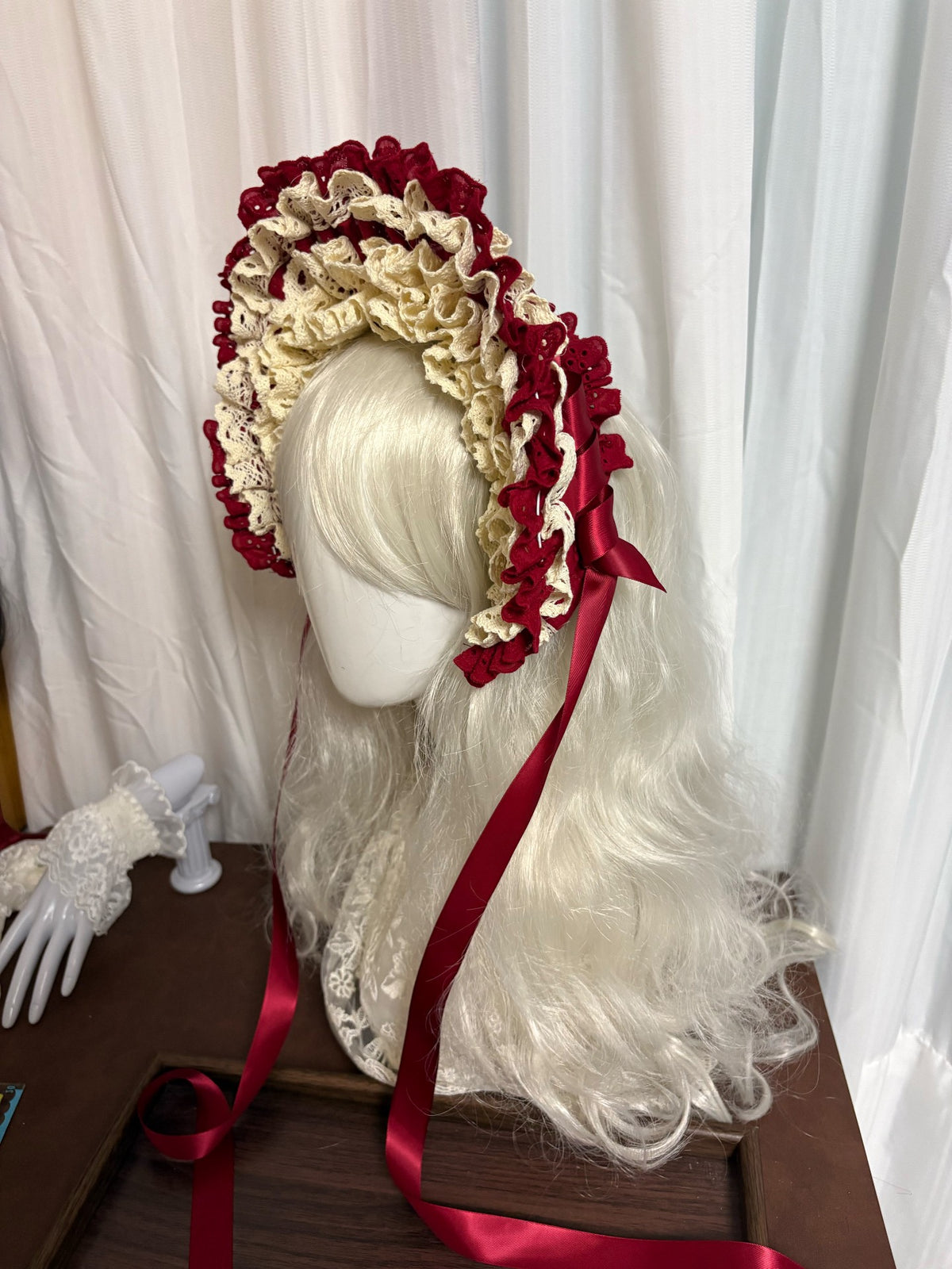 Lolita Red Eyelet Bonnet Headband