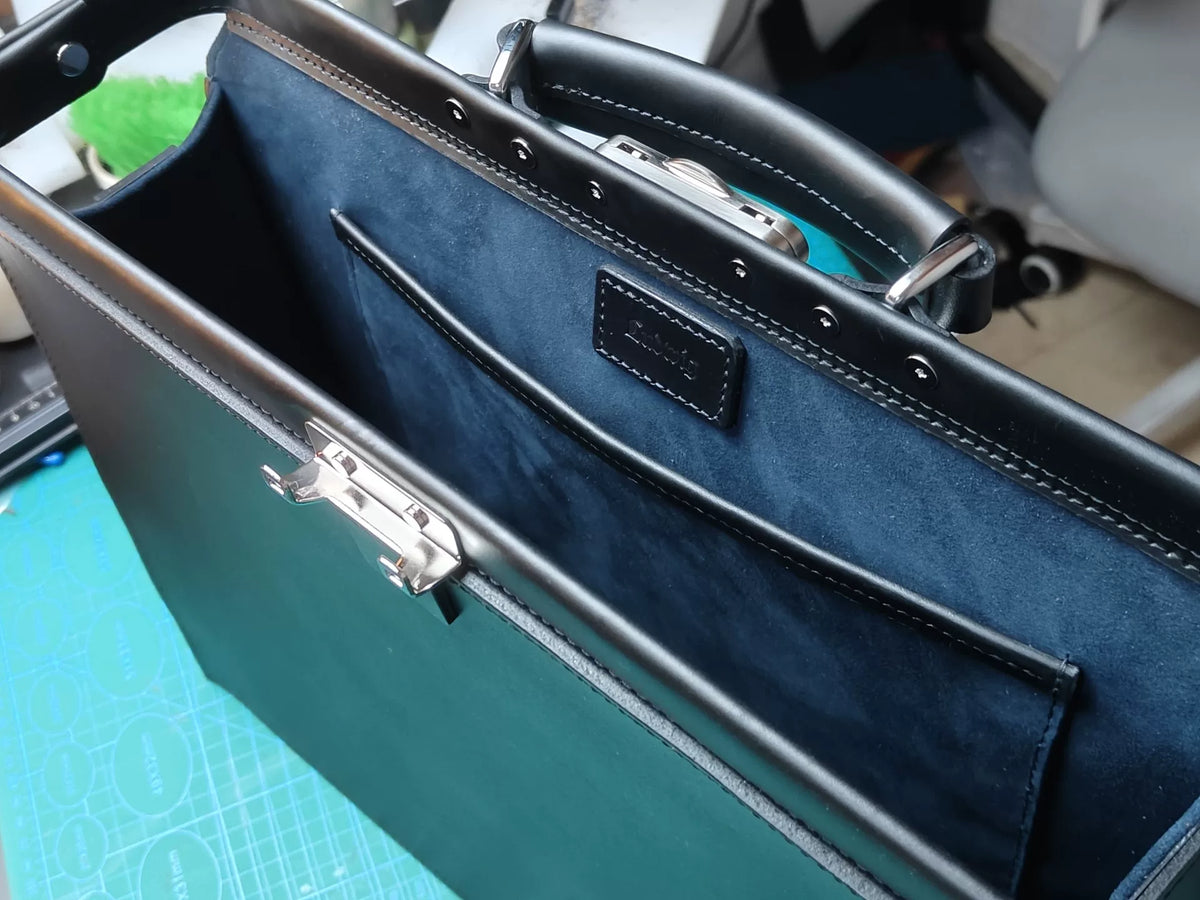 Black Leather Lawyer Briefcase Copper Hardware