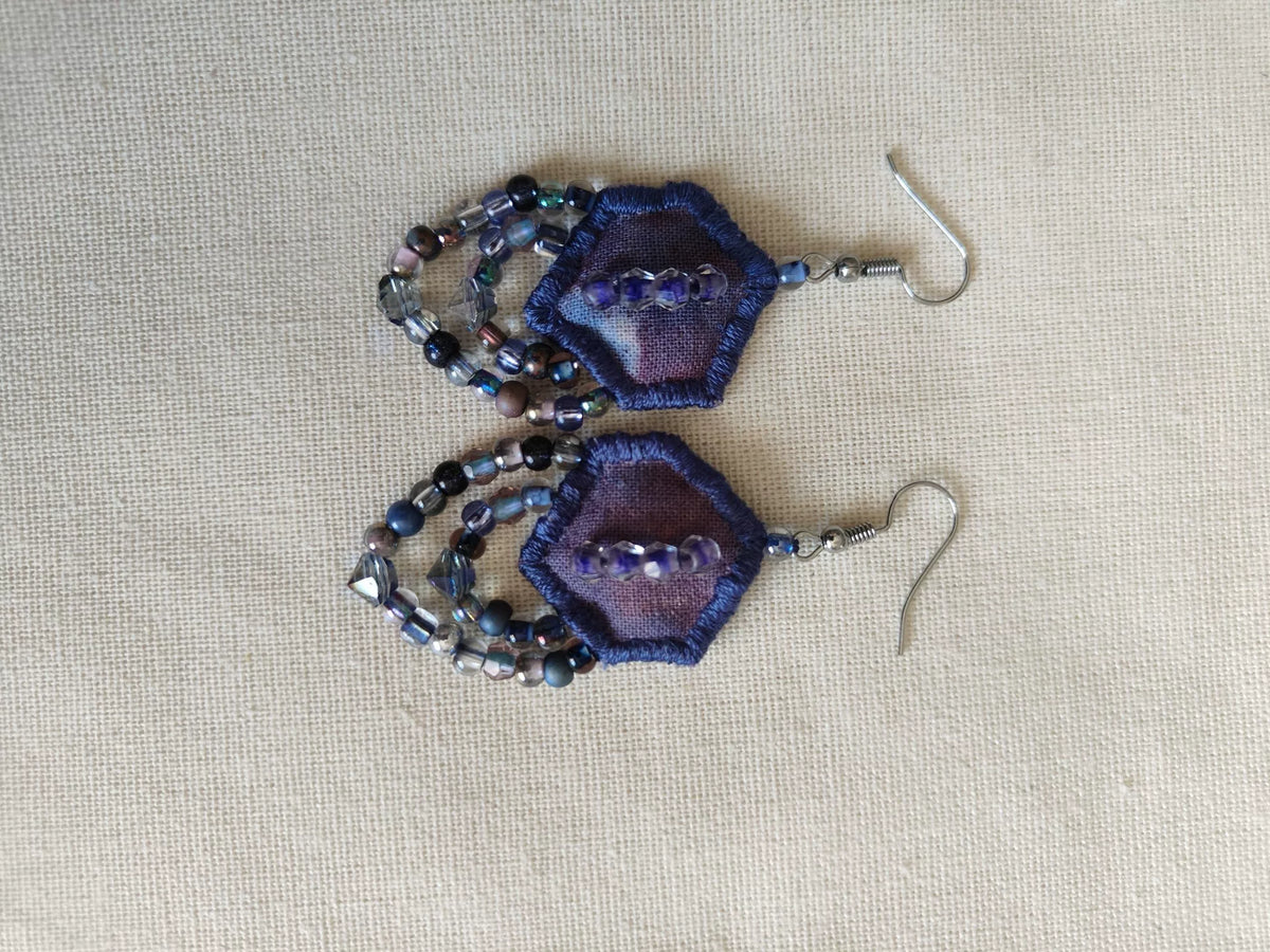 Handmade Purple Fabric Beaded Tassel Earrings